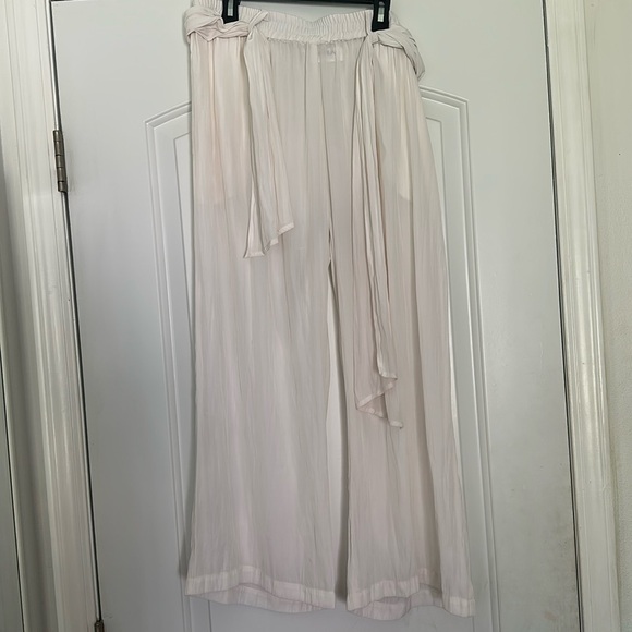 Mela Purdie Pants - Mela Purdie White Soft Vent Palazzo Pants with Tie Pockets Sz S